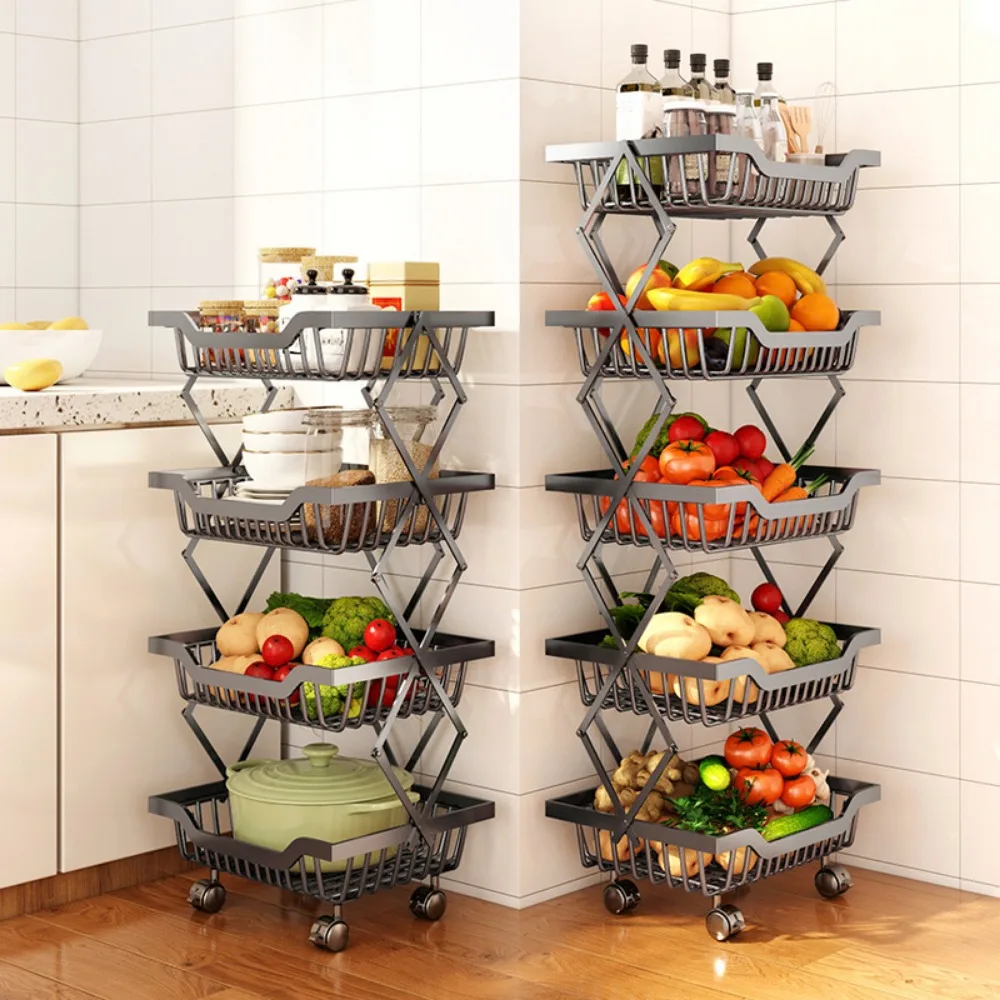 Stackable Fruits and Vegetable Storage Stand Cart 6 Tier Fruit Basket for Kitchen Movable Kitchen Basket Pantry Organizers Rack