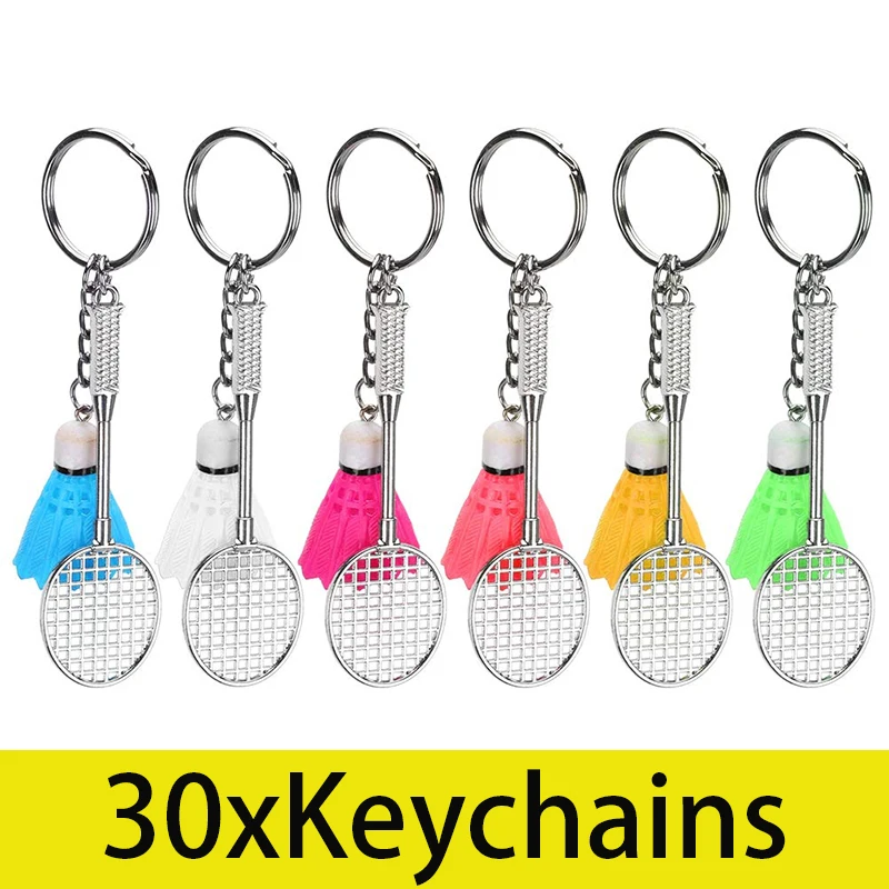 30Pcs Mini Tennis Ball Keychain 6 Colors Sports Key Chain Pendant Decoration for Tennis Lovers