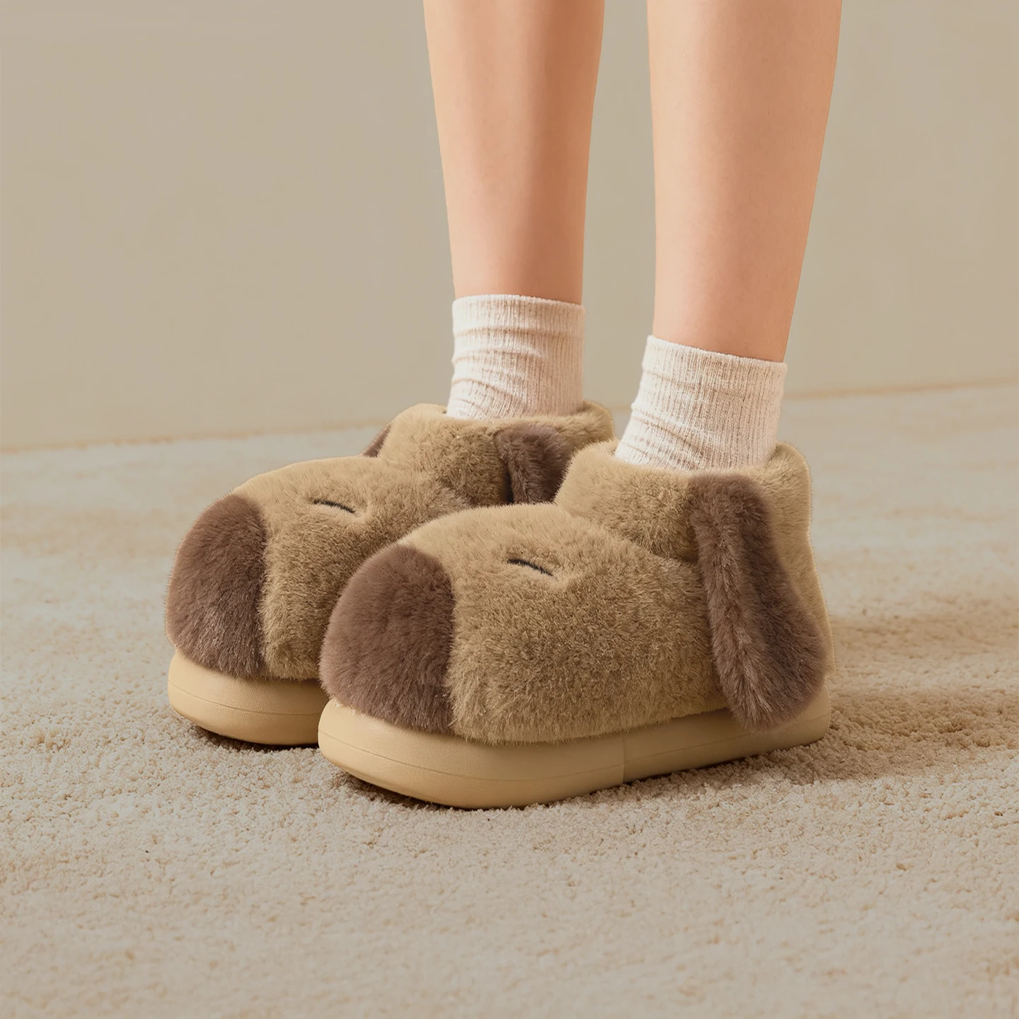 

Хлопковые тапочки с милым собачьим принтом, женские домашние нескользящие теплые плюшевые тапочки на толстой подошве, удобная обувь на мягкой подошве