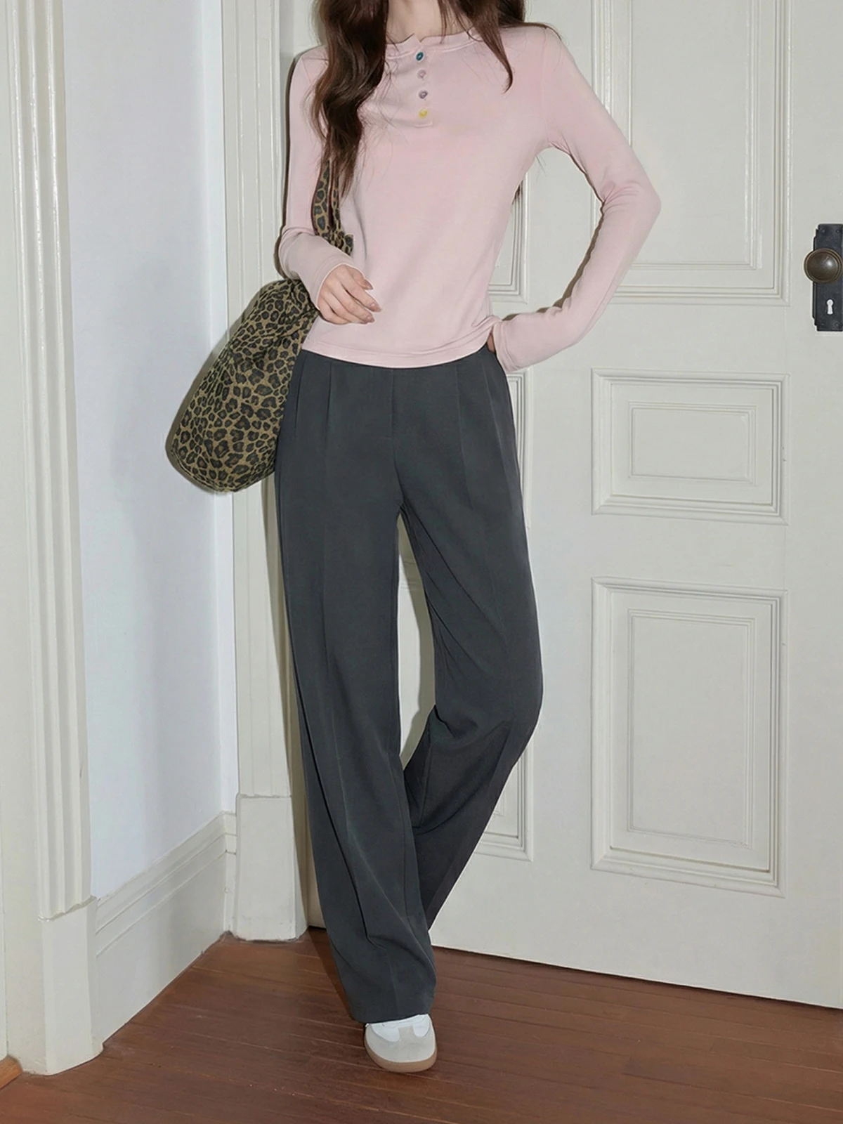 

High Waist ey Wide Leg Suit Pants Women's Loose Drapey Casual Trousers Spring New Sle Korean Sle Straight Cut Pants