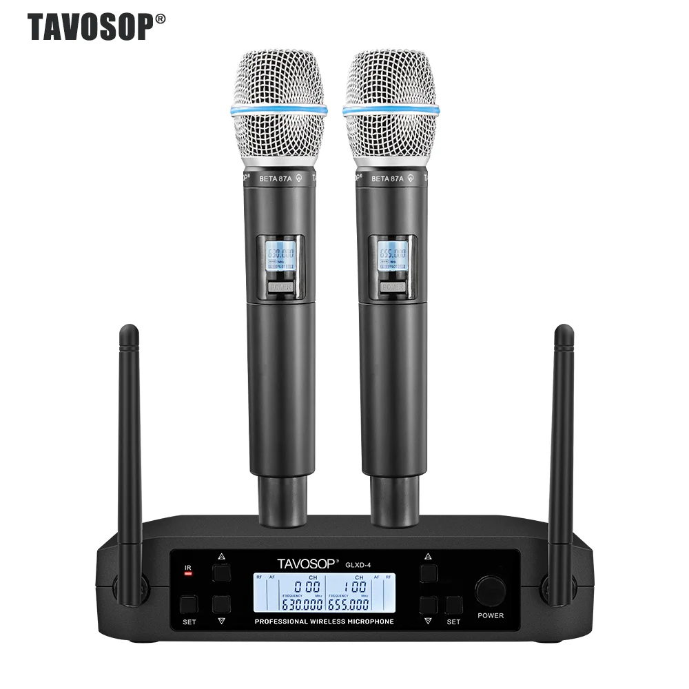 

Профессиональная беспроводная двухканальная микрофонная система TAVOSOP GL-B87 для сценических выступлений, UHF, динамические микрофоны, 2 ручных микрофона B87A