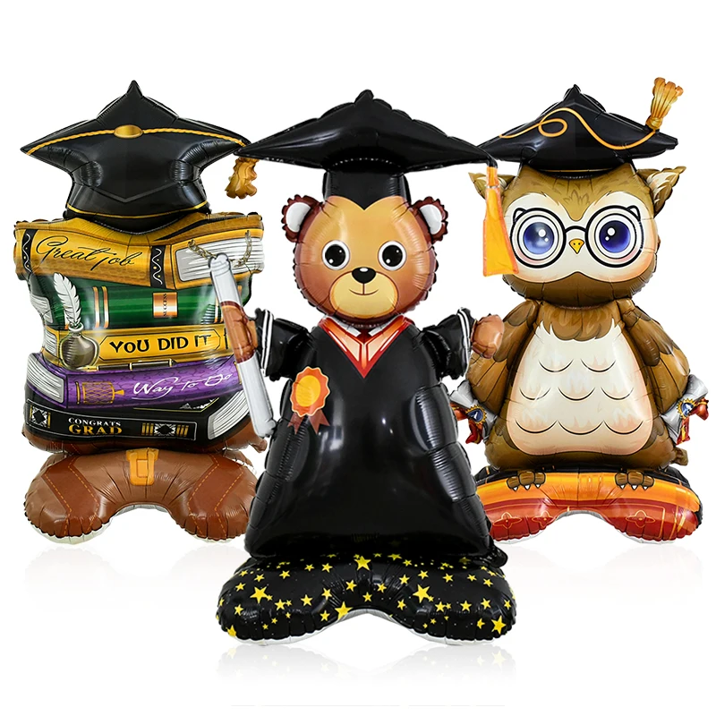 Graduation Party 4D Standing Balloons Bachelor Cap Bear Owl Foil Balloon Grad Congratulation We Did It Decoration Kids Gift Toy