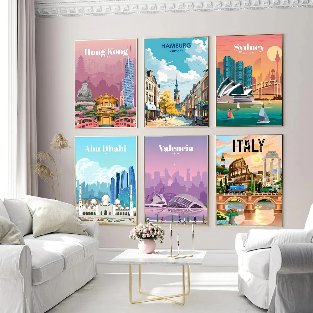 Shanghai Vietnam Madrid DIY Sticky Poster Whitepaper Prints Posters Artwork Nordic Home Decor