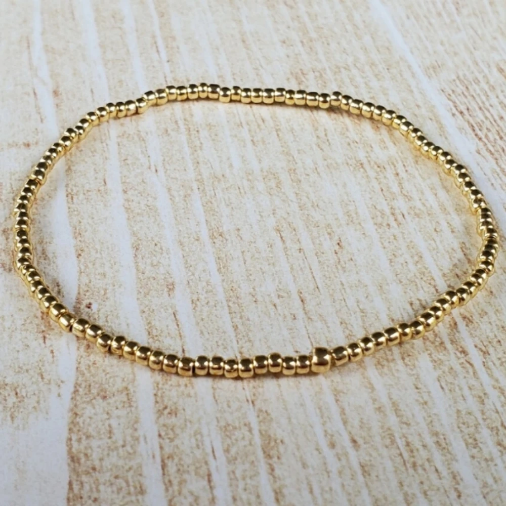 Großhandel Goldfarbene Miyuki-Glasperlen Zierliches Armband für Frauen Elastisch Dehnbar Handgefertigter Modeschmuck Geschenk – Detail 5