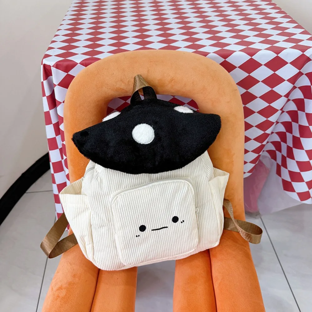 Polka Dot Embroidered Mushroom Backpack Star Plush Corduroy Shoulder Bag Handbag Korean Style Cartoon Children's Schoolbag