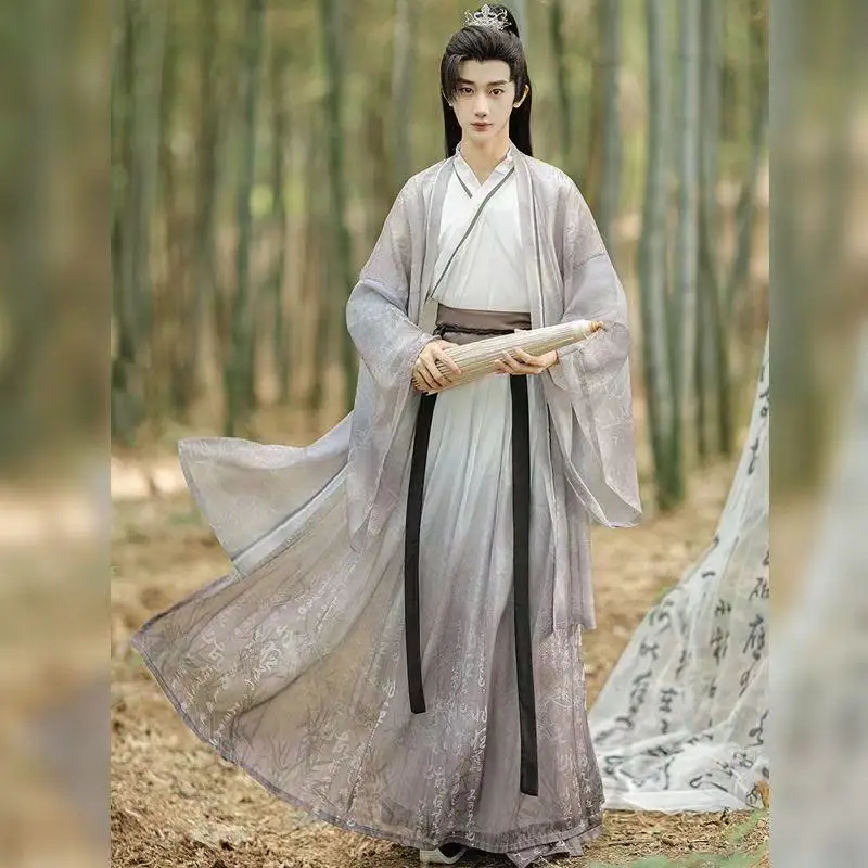 

Comfortable Chiffon Hanfu Men Women Weijin Period Cross Collar Clothing Vintage Wuxia Martial Cosplay Costume Ancient Dress Male