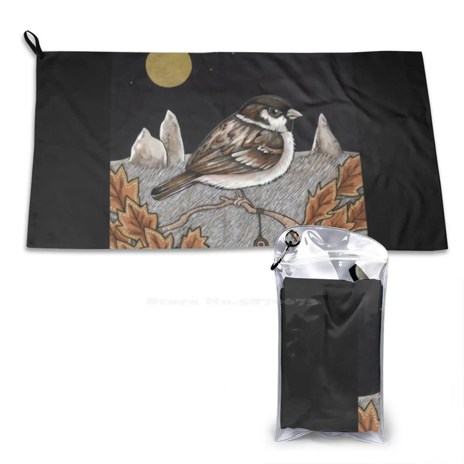 Balquhain Sparra Soft Towel Quick Dry Sport Beach Towel Sparrow Night Moon Pendulum Jewel Rocks Outcrop Leaves Oak Grass Stars