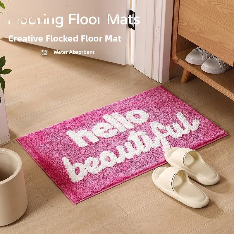 

Pink Plu Batoom Mat Toilet Entrance Water Absorbent Qui Dry Non Slip Floor Rug Home Use Square Fiber Carpet