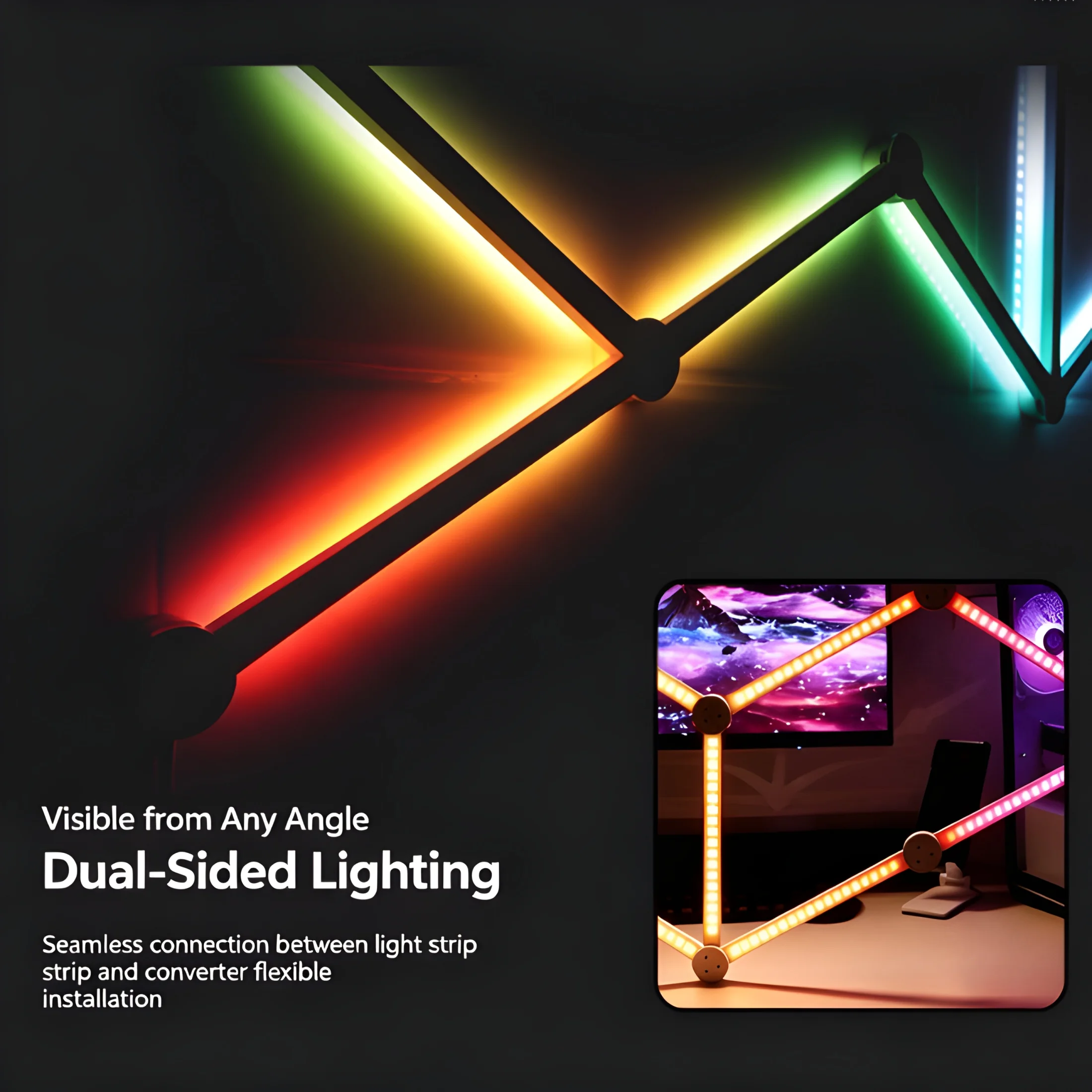 Smart RGB LED Wall Light Bar Music Sync Voice Control APP 16 Million Colors for Gaming Room with 9 Piece Modular Splicing