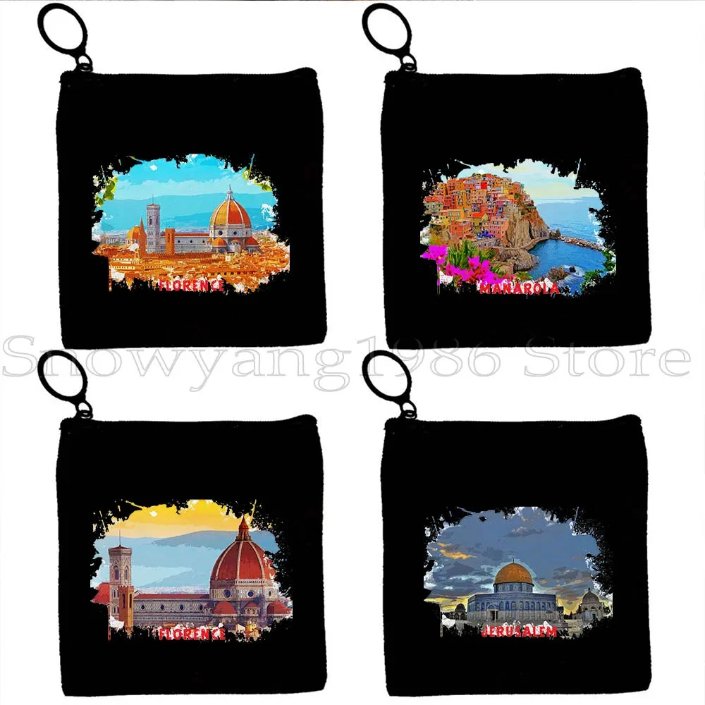 

Florence Jerusalem Madrid Spain Manarola Italy Watercolor Ink Oil Paintings Gifts Canvas Coin Purse Key Case Bag Wallet Pouch
