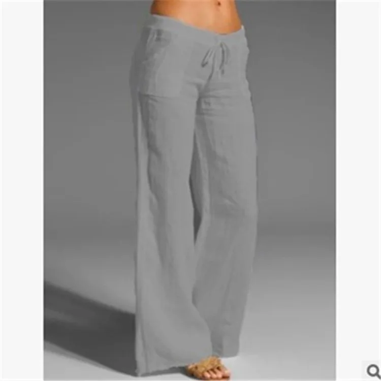 Women's High Waist Flare Pants Cotton Linen Drawstring Pocket Casual Woman Clothes Female Clothing Women's And Comfortable