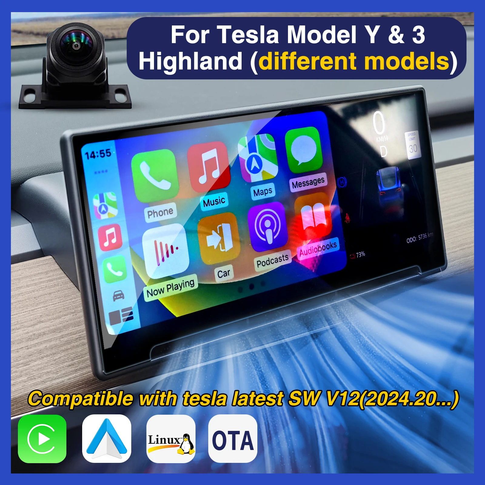 Hud per Tesla Model Y 3 Display frontale Carplay Tachimetro Head Up Air Vent Camera Instruments Cluster F9 Driver Cruscotto Schermo