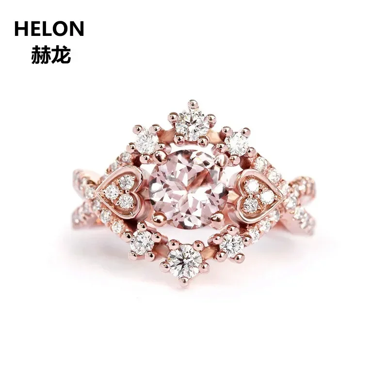 

6mm Round Cut Natural Morganite Engagement Wedding Ring Solid 14k Rose Gold 0.38CT SI Natural Diamonds Anniversary Ring