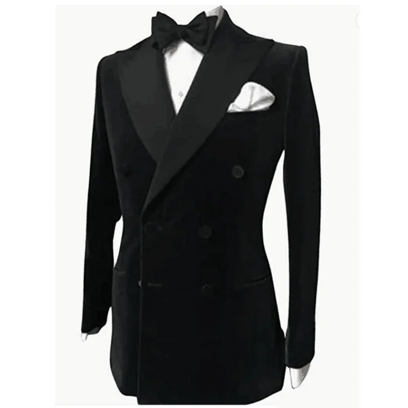 S-6XL Black Velvet Wedding Men Suits Blazer Business Groom Tuxedo Jacket Formal Costume Homme Party Double Breasted Only Coat