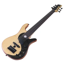 Fretless Ying Yang Bass Active 6 String Electric Bass Guitar White Maple with Black Flame Maple High Glossy