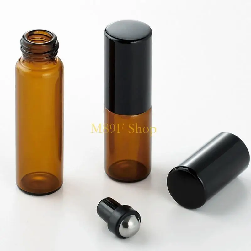 M89F Amber Roll Roller Bottle with Stainless Steel Refillable Essential Oils