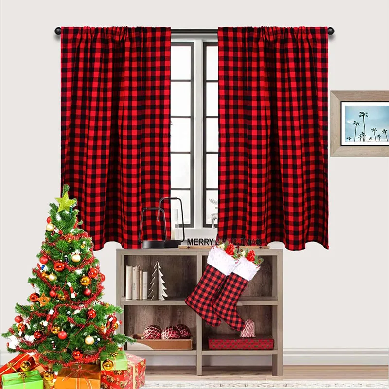 1Panel Buffalo Check Curtains Black Red Plaid Blackout Drapes Farmhouse Kitchen Country Living Room Bedroom Christmas Decoration