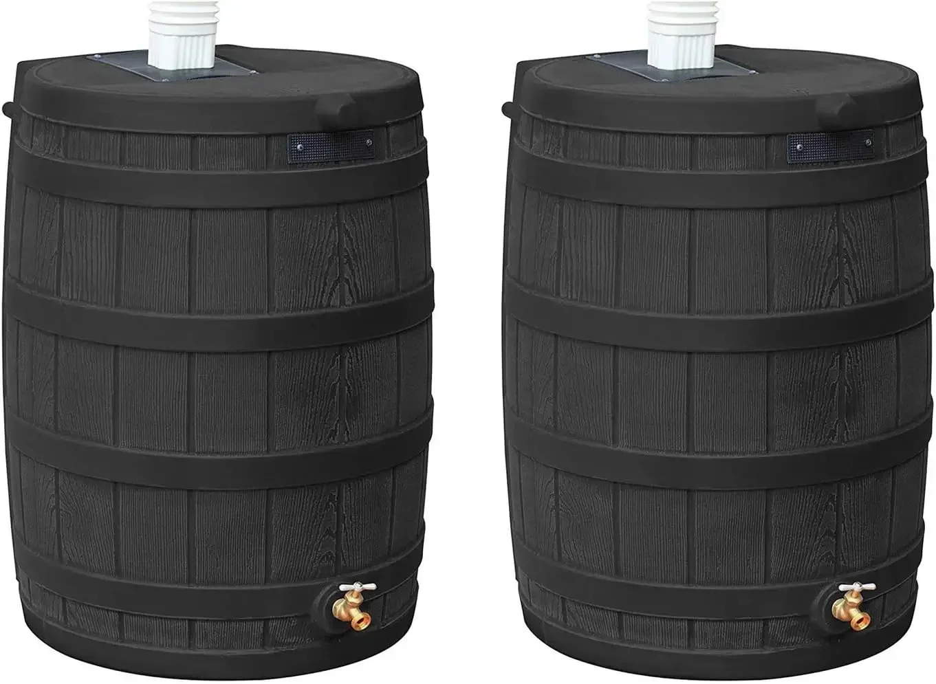 Rain Wizard 50 Gallon Plastic Outdoor Home Water Storage Tank Rain Barrel Collector with Brass Spigot and Flat Back Design, Blac