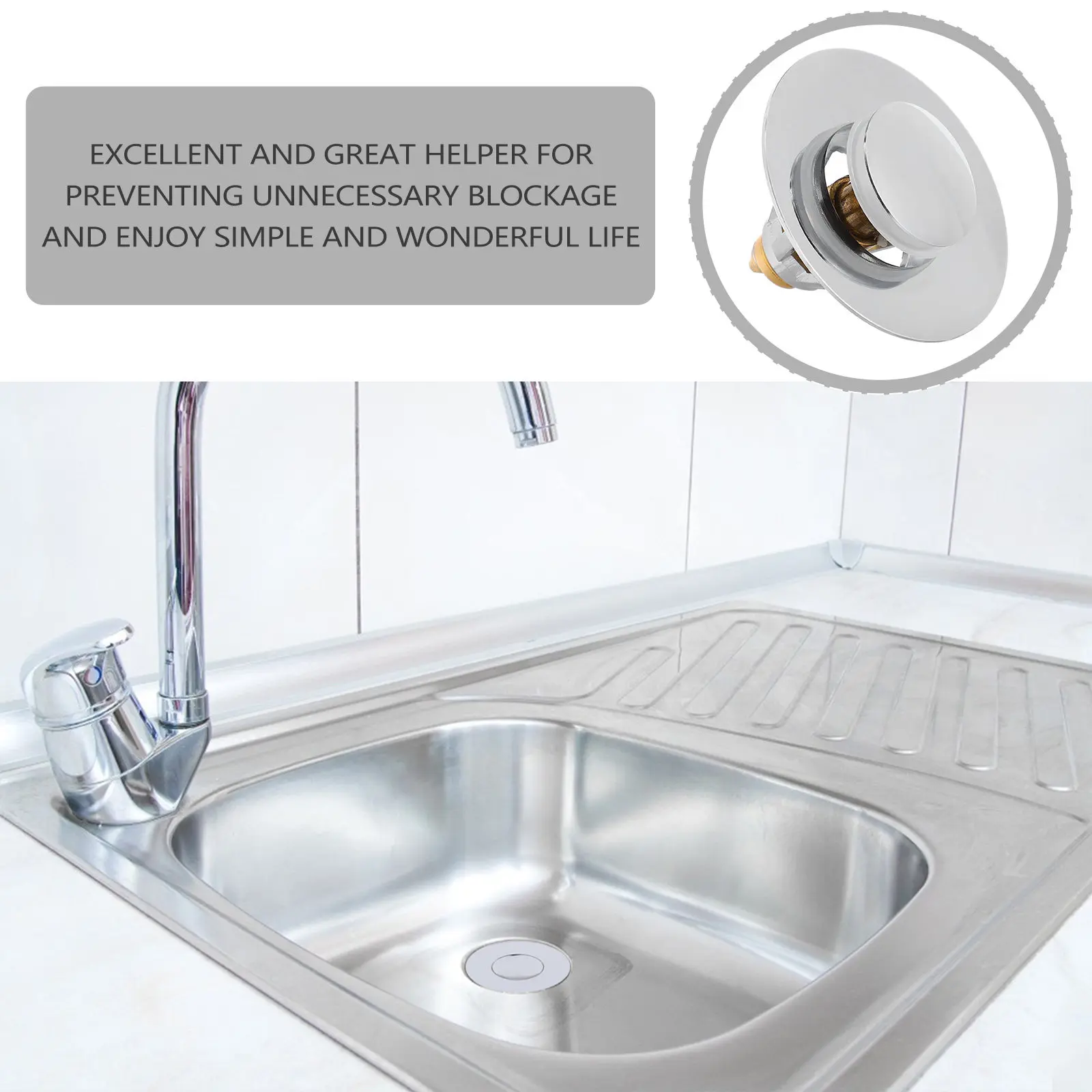 Stainless Steel Drain Plug Bounce Sink Stopper for Kitchen, Bathroom, Wash Basin, Shower Room – Easy Press Install