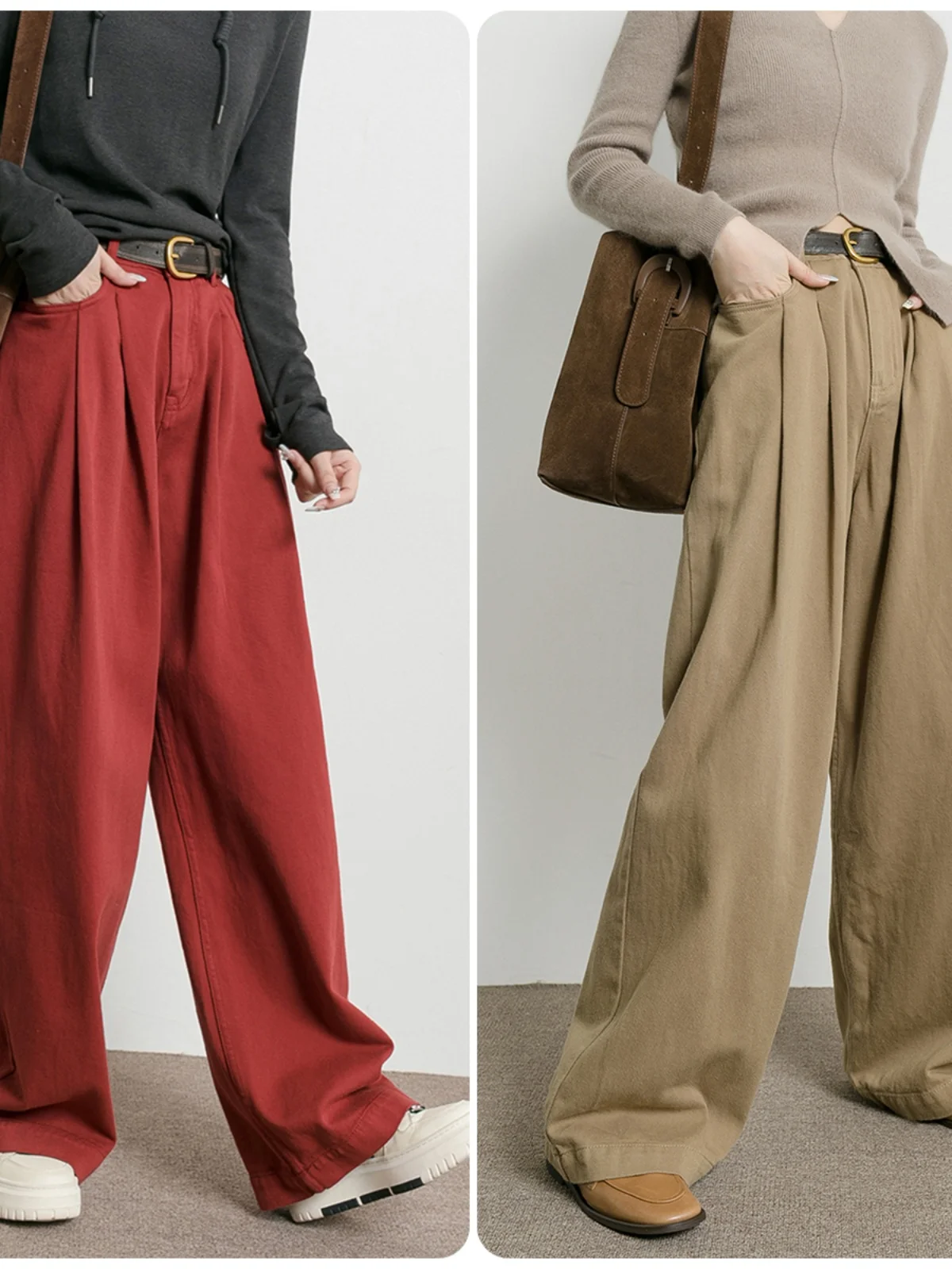 

High Waist Wide Leg Denim Jeans Women's Spring Autumn Folded Long Pants Two Colors Thermal Regulation Fashionable