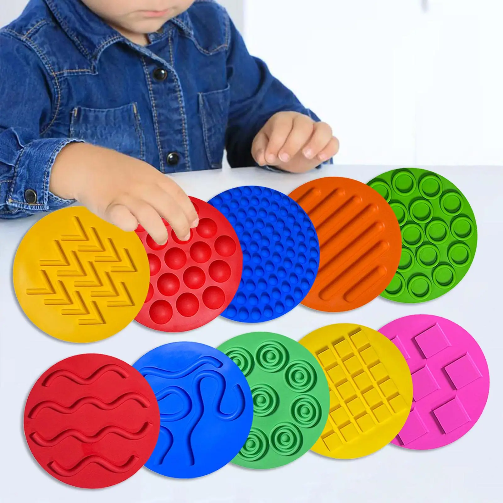 10x Sensory Discs Mat Sensory Circles Early Learning Play Textured Portable Silicone Sensory Mats Sensory Pads for Fine Motor