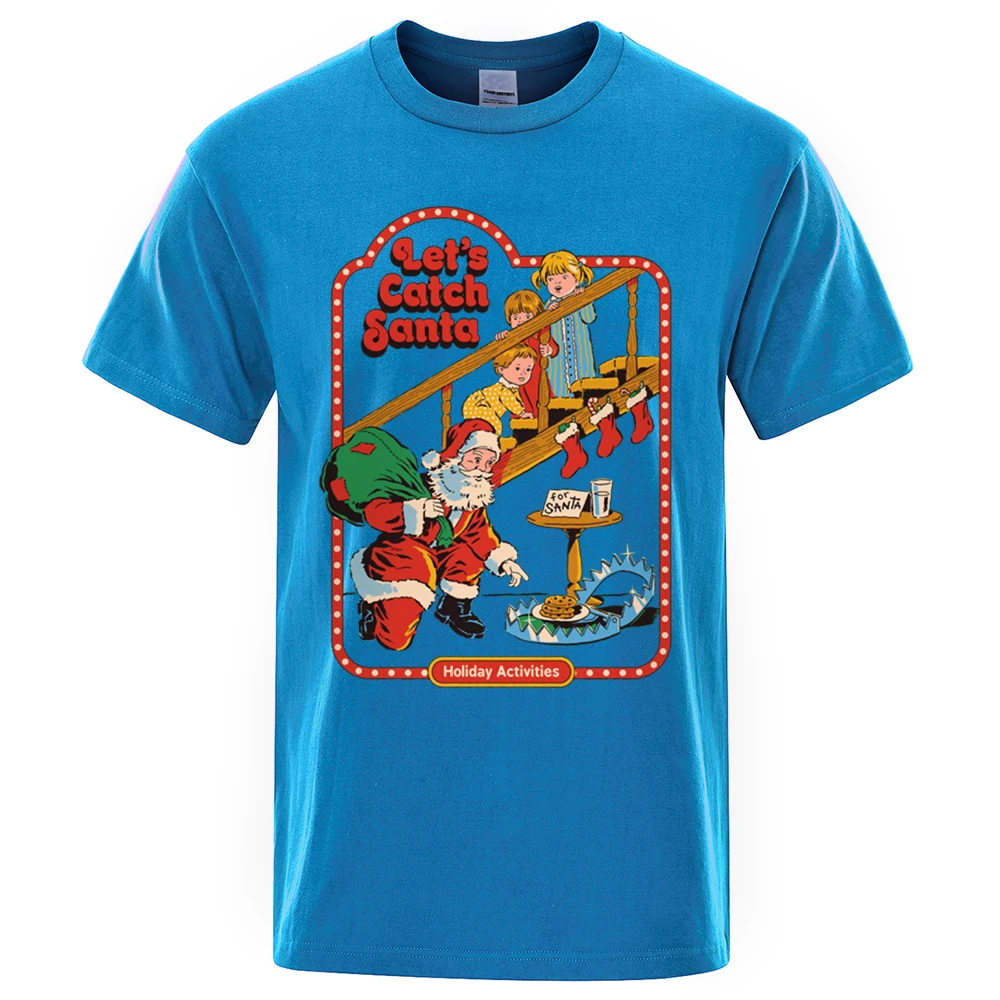 

Футболка с принтом Санта-Клауса Let Is Catch, мужские хлопковые летние футболки, универсальная модная одежда, удобная цветная уличная одежда унисекс