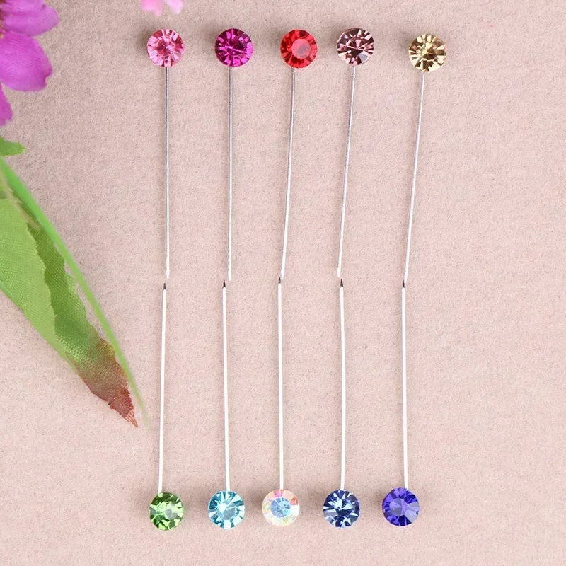 30pcs/set Colorful Crystal Snag Hijab Pins Craft Dressmaking Brooches Jewelry Diamante Wheel Brooch Long Pins Sewing Snag Scarf