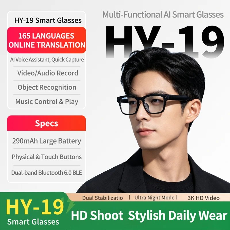 AI Smart Shooting Glasses 8MP Camera 3K Video Recorder Real-Time Translation Bluetooth Audio Glasses for Travel Vlog