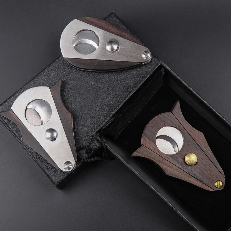 Double Blade Guillotine Cigar Cutter Stainless Steel With Wood Grain Luxury Cigar Accessories Cool Gadget Gift For Men