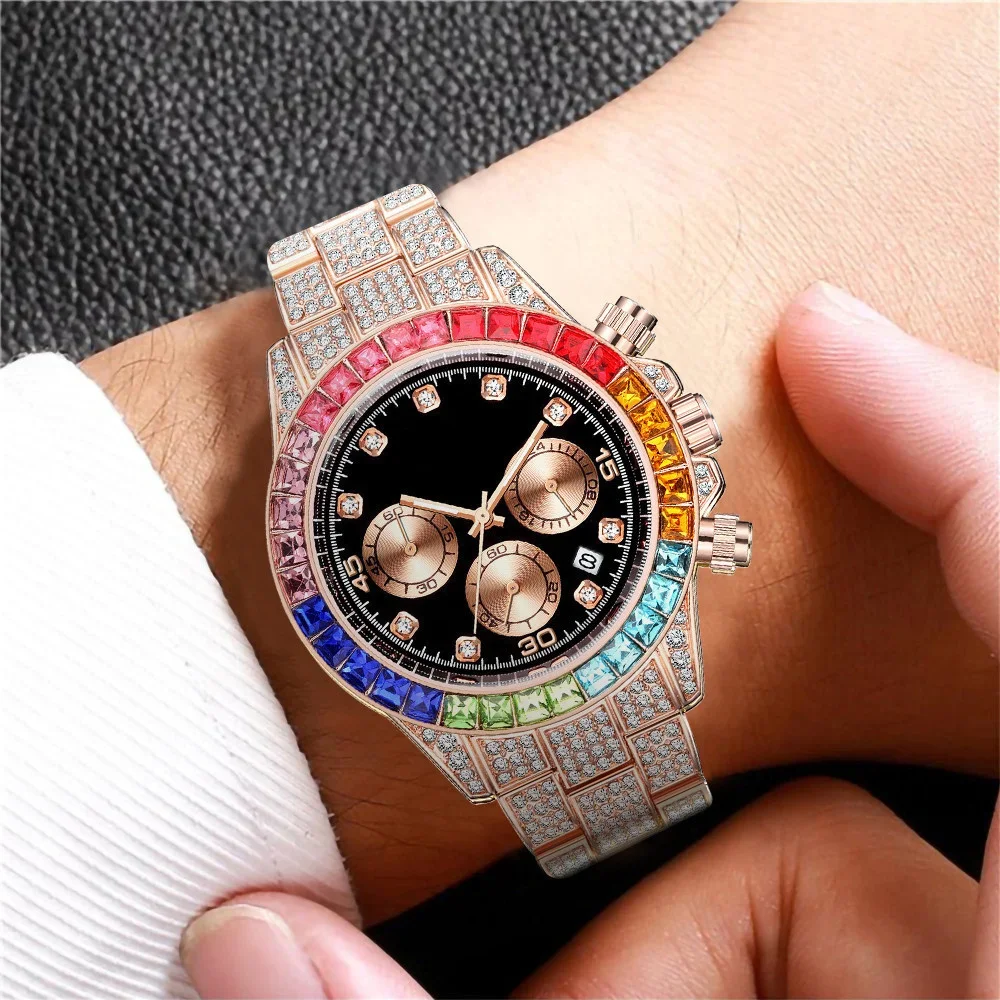 Luxury Men Colorful Watches Gold Silver Big Dial Man Wristwatch Sport Business Male Clock Relogio Masculino