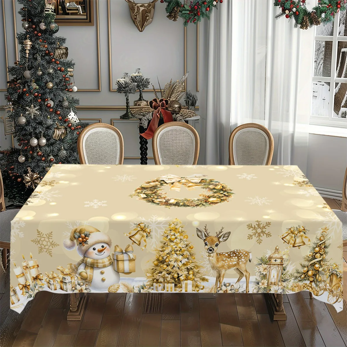 الذهب الأبيض عيد الميلاد مفرش المائدة ثلج غطاء الطاولة عيد ميلاد سعيد زينة للمنزل 2025 نافيداد نويل هدية السنة الجديدة 2026