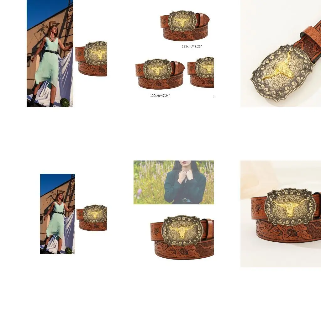 652f 빈티지 서부 벨트 롱혼 불 벨트 금속 버클 벨트 청바지 벨트 카우보이 벨트