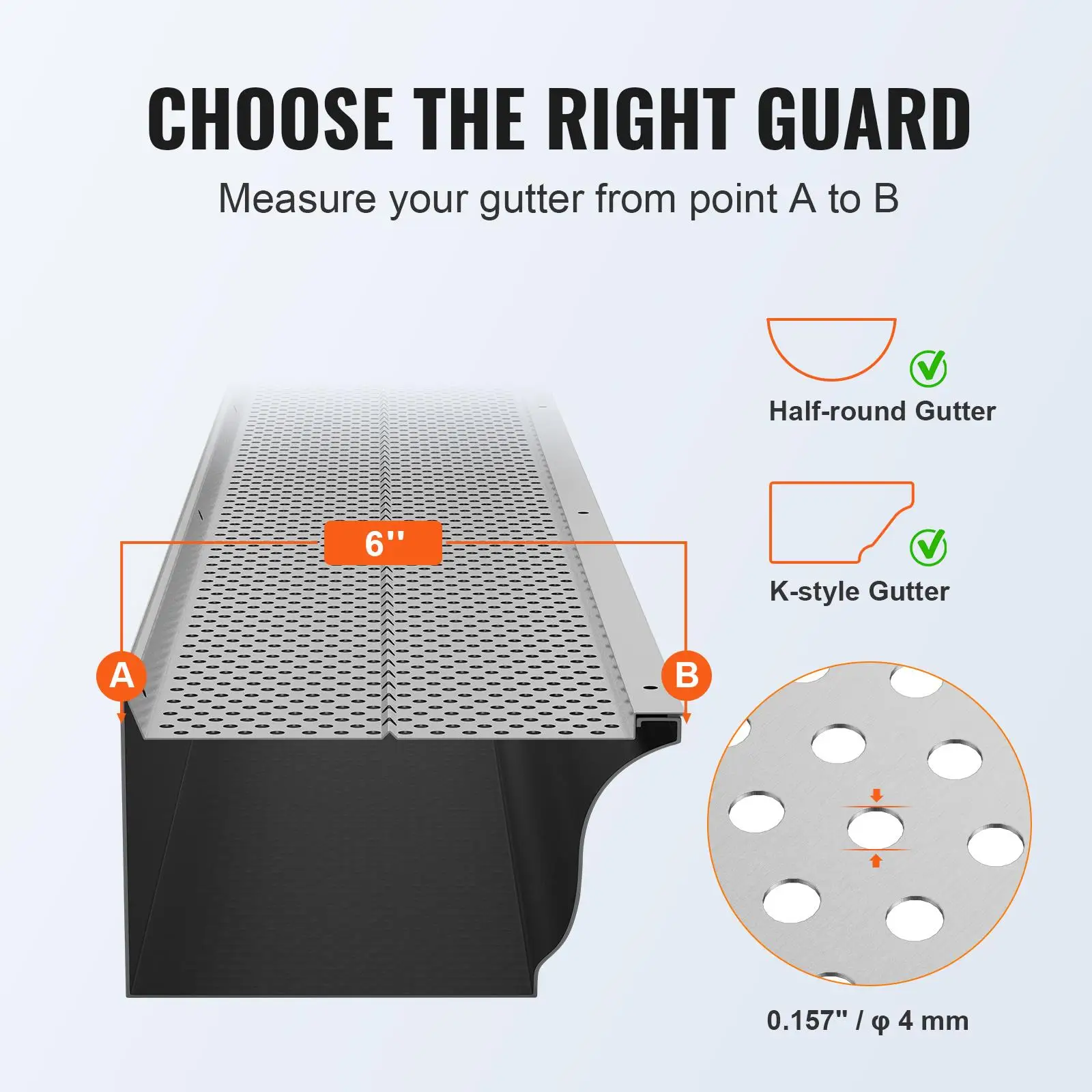 6 Inch Aluminum Gutter Guards 26 PCS 104 FT Leaf Filter Gutter Covers with 0.157 Inch Hole Diameter and 0.02 Inch Thickness for All Roof and Gutter Types