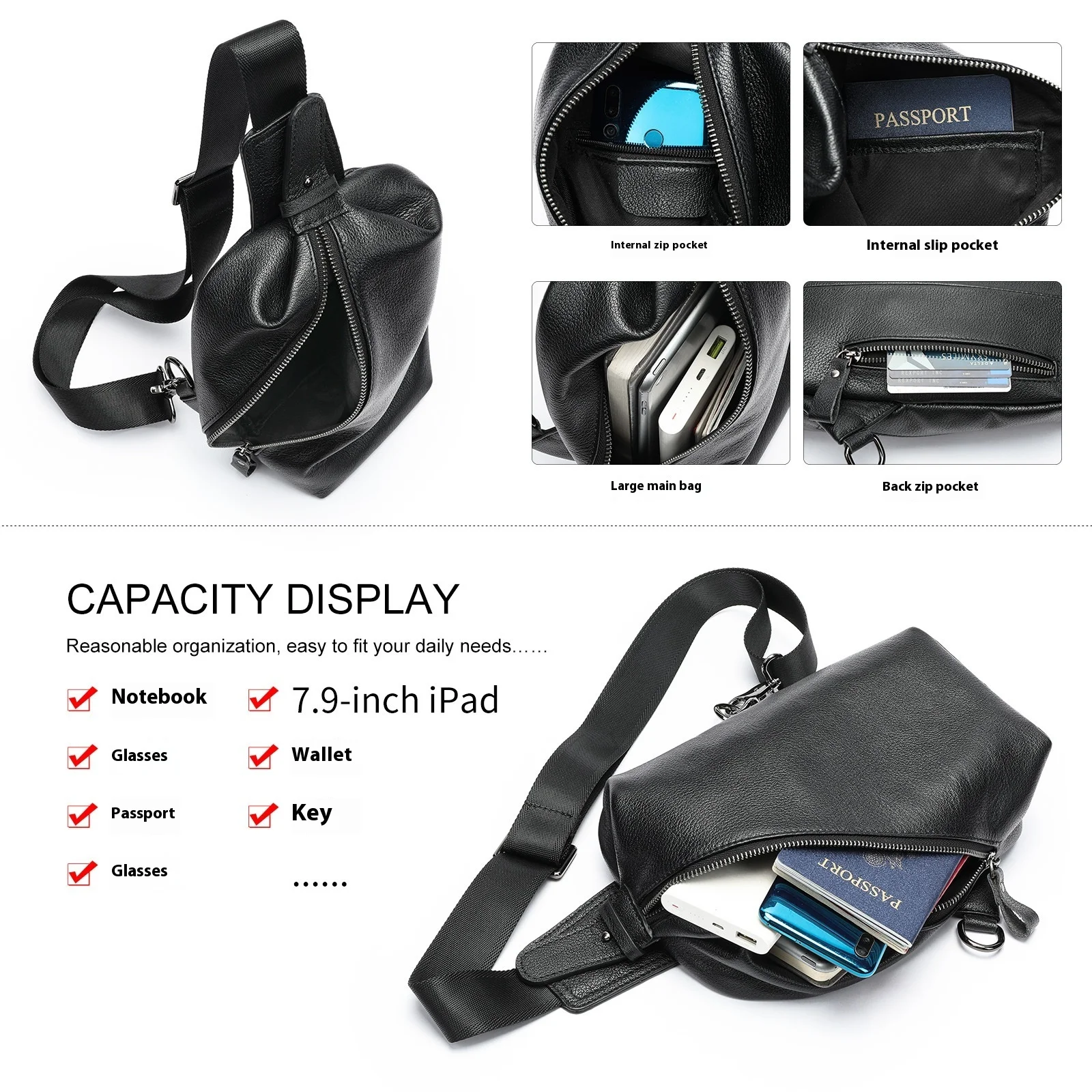 New Arrival Men's Waterproof Crossbody Bag in Genuine Leather