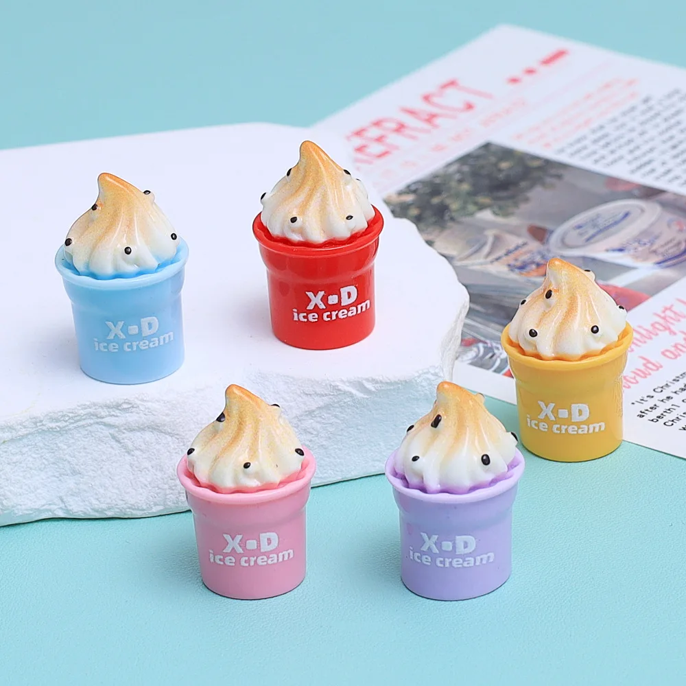 10/100 قطعة محاكاة ثلاثية الأبعاد كأس كريم مثلجات الآيس كريم الراتنج كابوشون سجل القصاصات الحرف لتقوم بها بنفسك دمية مصغرة اكسسوارات الديكور