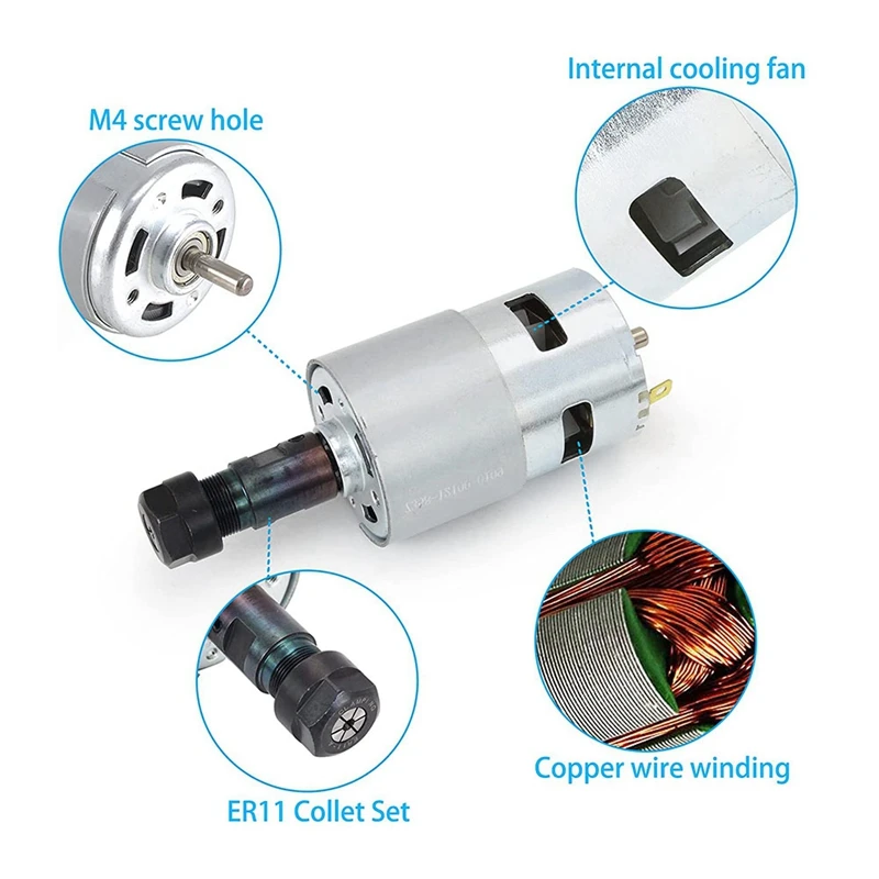 NEW-DC Motor CNC 775 Spindle Motor 100W 12-24VDC 20000RMP + ER11 Collet For DIY Mini CNC 3018 3018Pro 3018Pro-Max 3018Pro-N