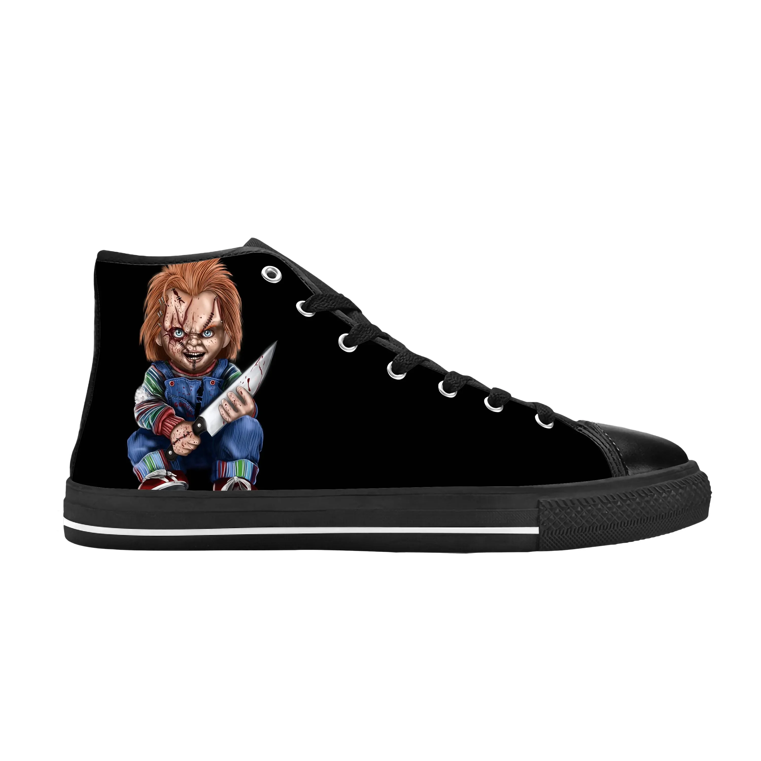 Chucky Halloween Gothic Casual Cloth Shoes para homens e mulheres, tênis de filmes de terror, sapatos respiráveis confortáveis, impressão 3D, brincadeira infantil