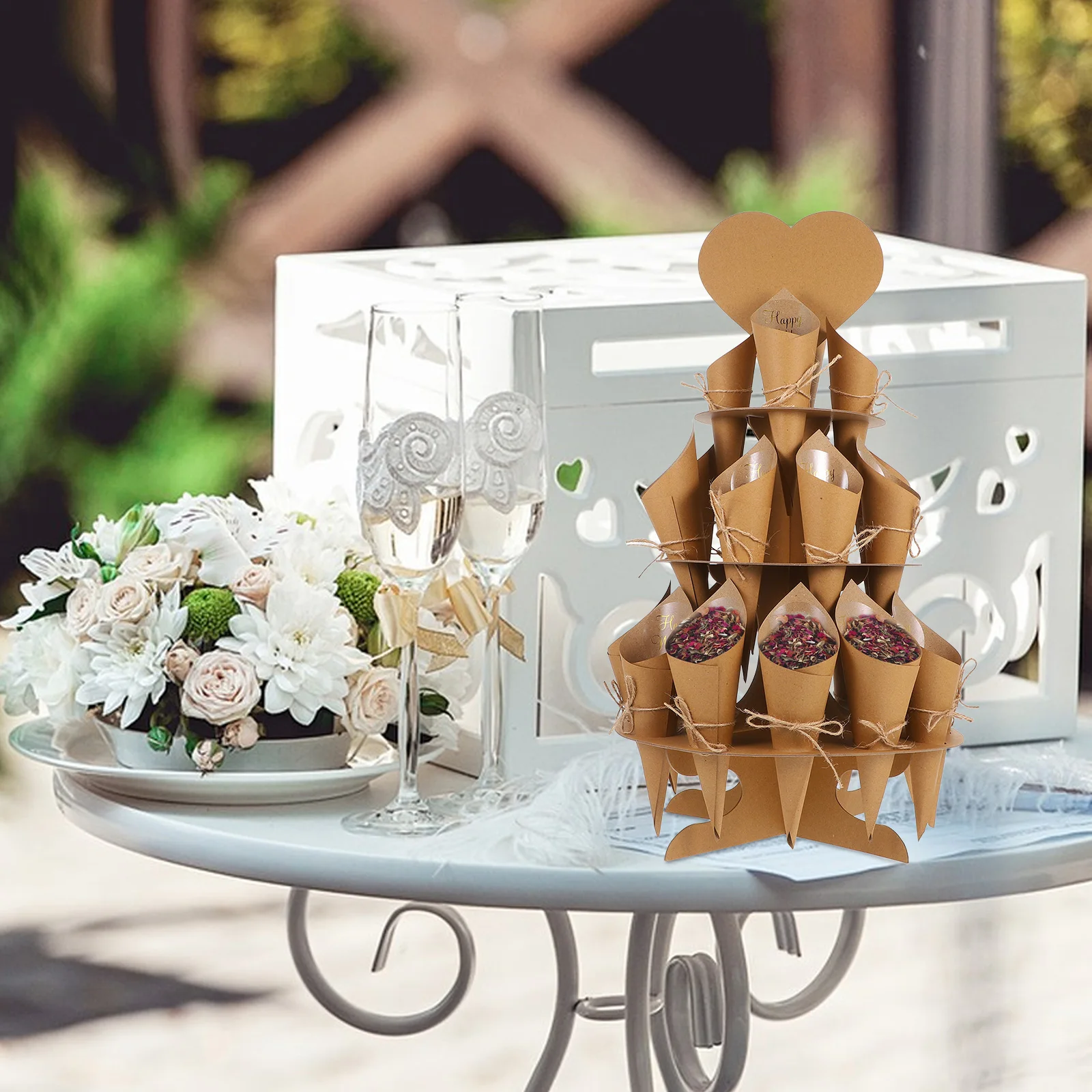 

1 set 12 Paper Cones Confetti Light Brown Holder Wedding Party Decorations Flower Petals Storage DIY Decorative Set