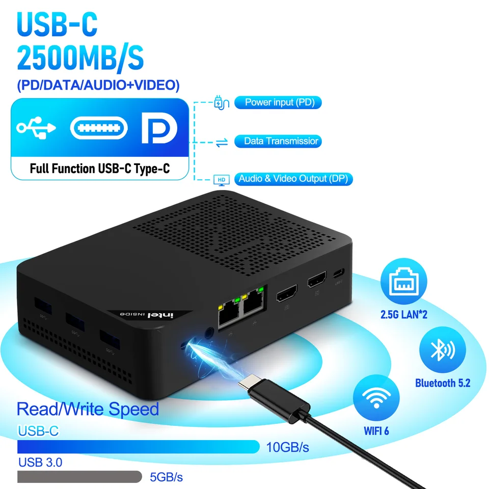 SZBOX EX4 Twin Lake N150 MINI PC Windows 11 Pro LPDDR5 12GB 64GB