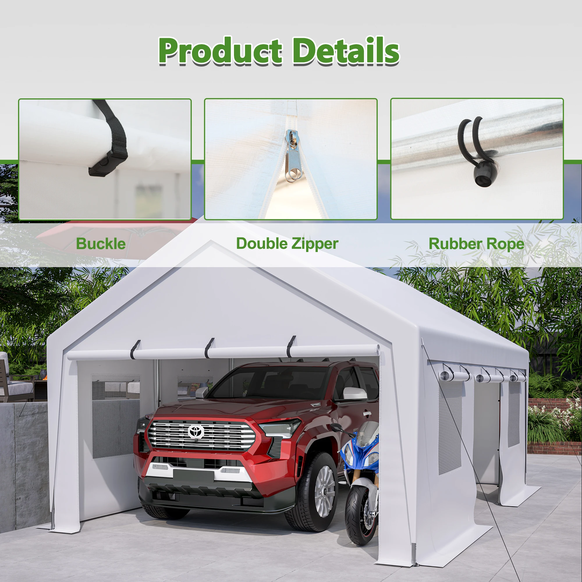 LZBEITEM 13x20 Heavy Duty Steel Carport Storage Canopy Garage Tent w/ Removable Sidewalls