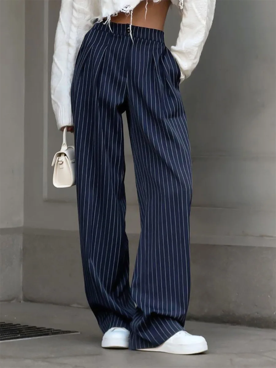 Bornladies – pantalon occidental rayé à jambes droites pour femme, ample, à la mode, costume de transport, nouvelle collection automne