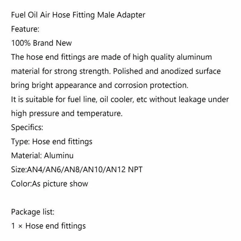 عالية الجودة AN6 1/2NPT الألومنيوم مستقيم ذكر مضيئة خرطوم الوقود نهاية المناسب محول للمياه الهواء زيت الوقود الوقود E85 الأسود #4