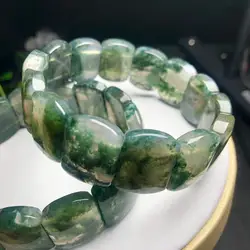 Natural Moss Agate Bangle Crystal Healing Fengshui Stone Stretch Polychrome Gemstone For Women Birthday Present 1pcs 16X20MM