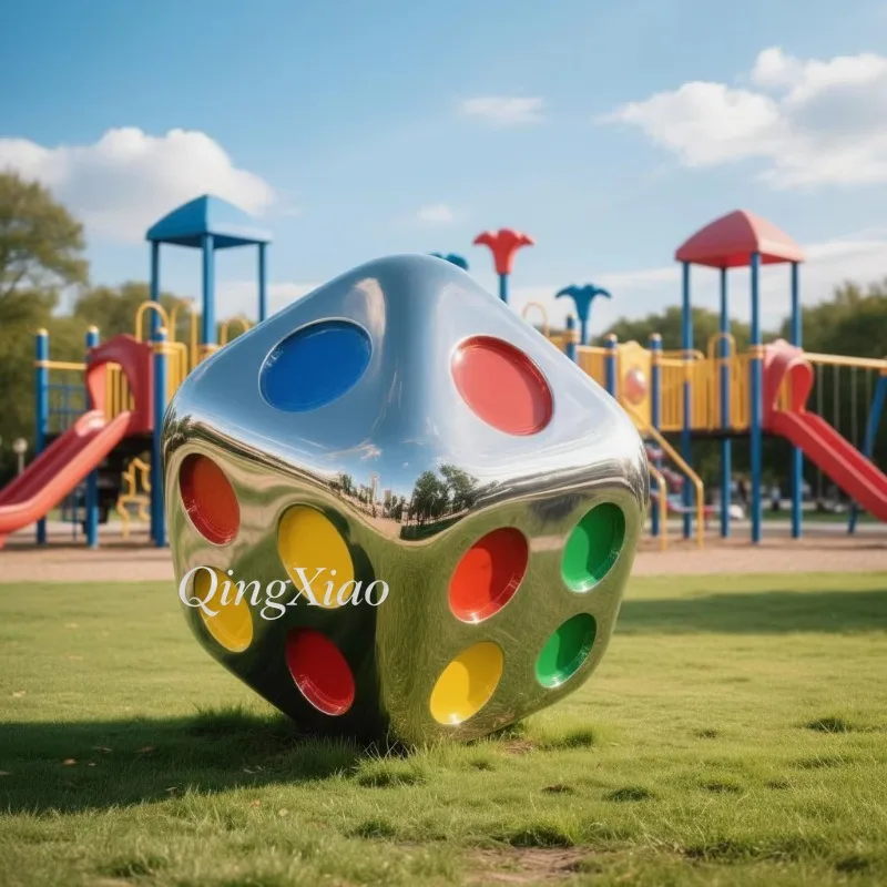 Custom Colorful Polished Stainless Steel Dice Sculpture Modern Ornament Home Gift And Outdoor Park Unique Creative Eye-catching