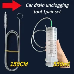 1 pair auto sunroof drain remover Flexible pipe cleaning kit Car 1.5m brush / 550ml water ejector Clean car drain hole tools set