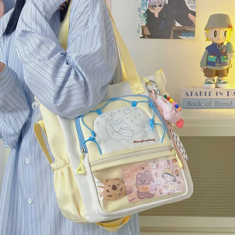 

HAEX Dopamine Women Ita Bags Harajuku JK Uniform Students Crossbody Shoulder Bolso Mujer Embroidered Clear Window Bag Female