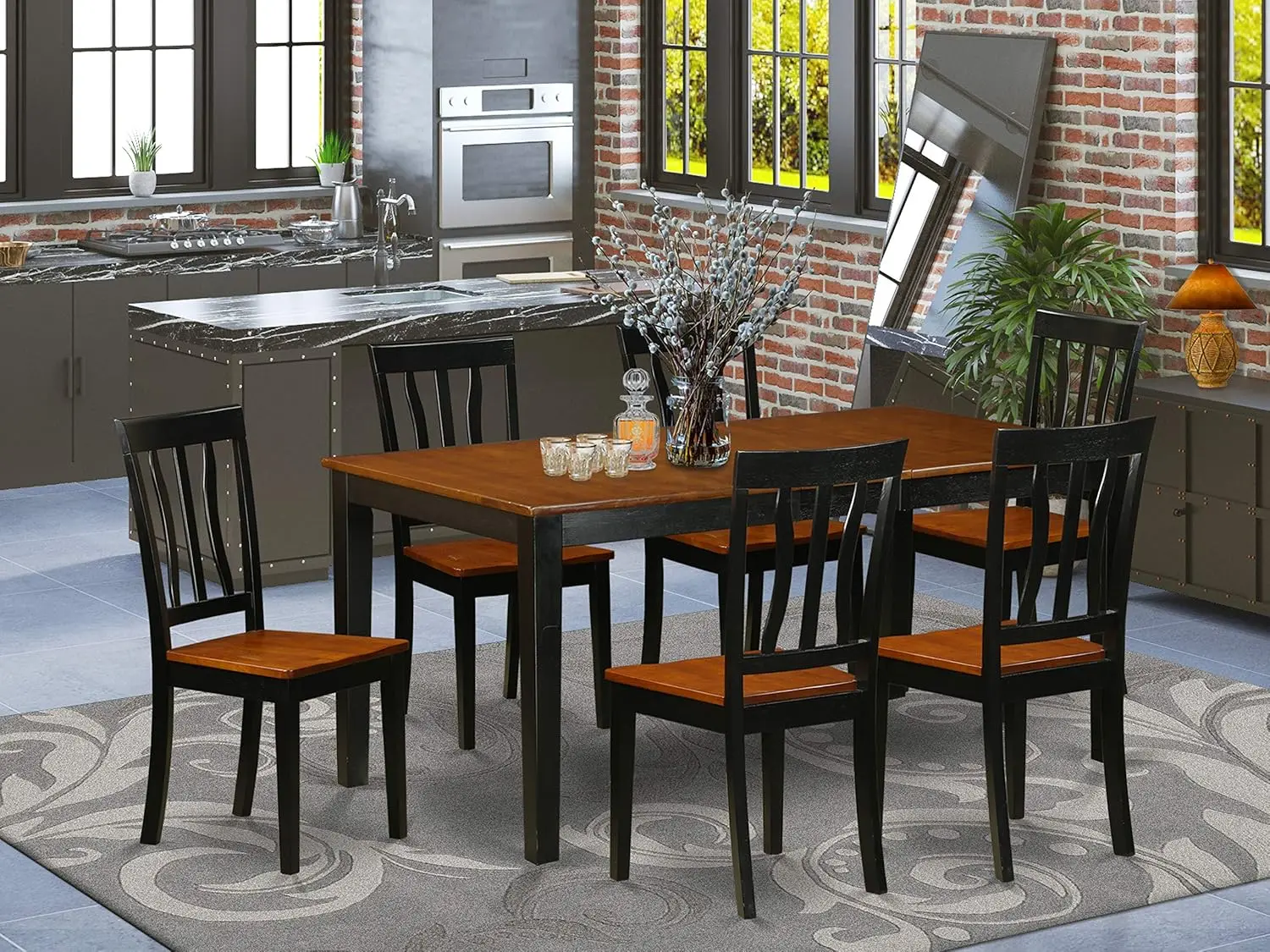 7 Piece Set Consist of a Rectangle Dining Room Table with Butterfly Leaf and 6 Wood Seat Chairs, 36x66 Inch