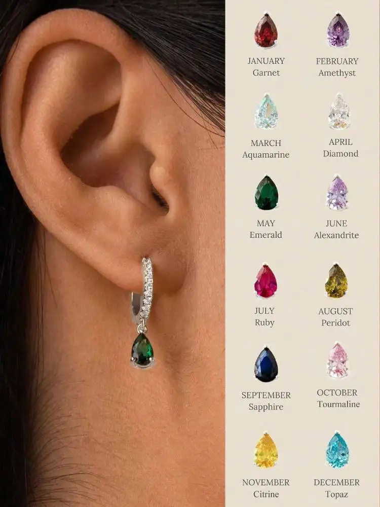 

925 Sterling Silver Colorful Zircon Simple Fashion Water Drop Hoop Earring For Women Dating Partyt High Quality Fine Jewelry