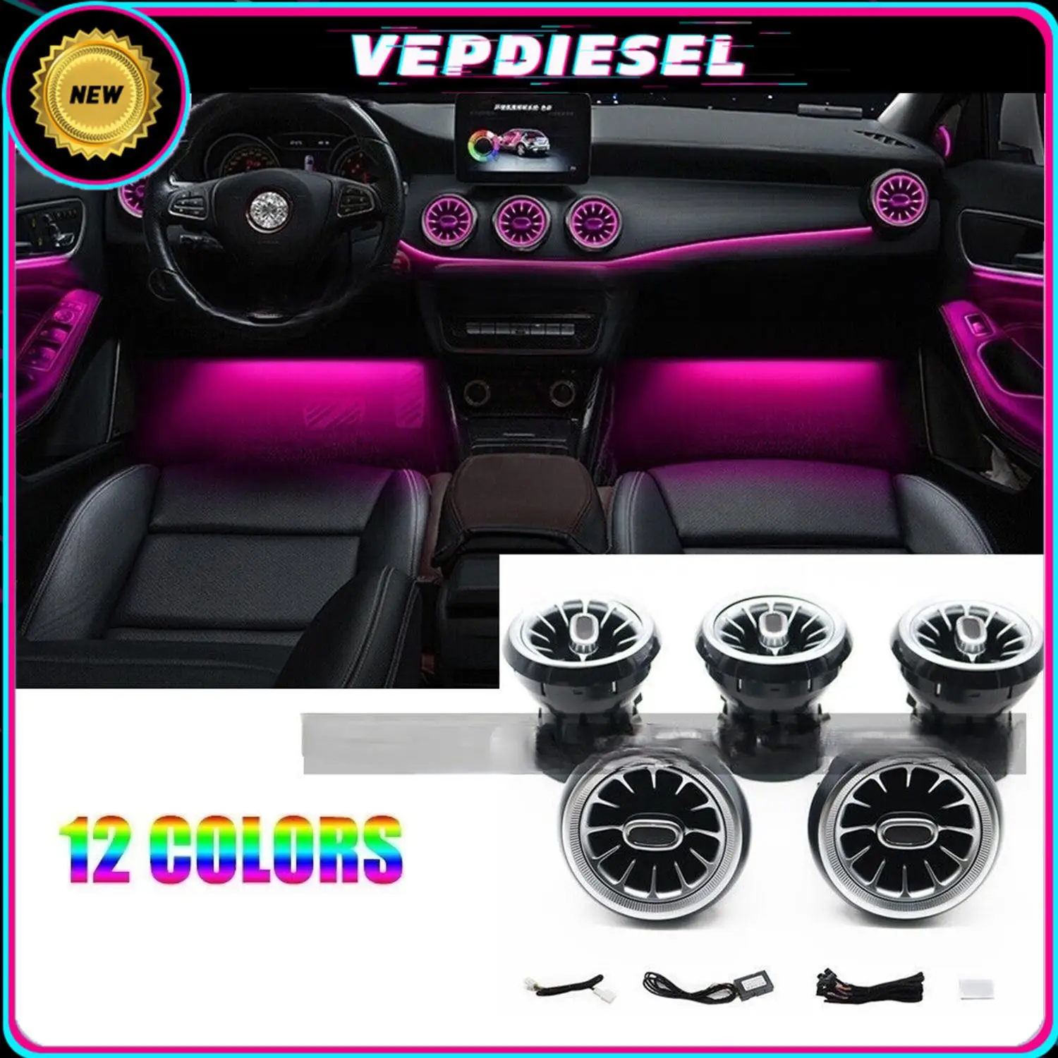 5pc 12 Color Air Vent Outlet Ambient Light Interior LED For Mercedes Benz A CLA GLA Class W176 W117 X156 Dashboard Trim Lighting