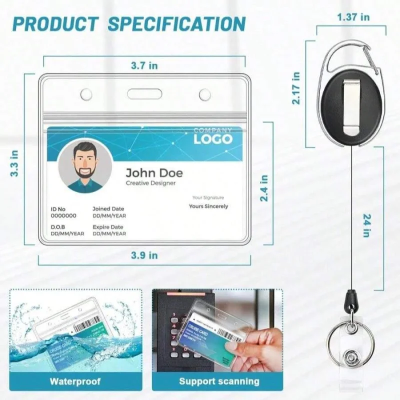 2 حزمة حامل شارة الهوية مع بكرة شارة قابلة للسحب حامل بطاقة الهوية الأفقية واضحة مع بكرة شارة حلقة تسلق شديدة التحمل